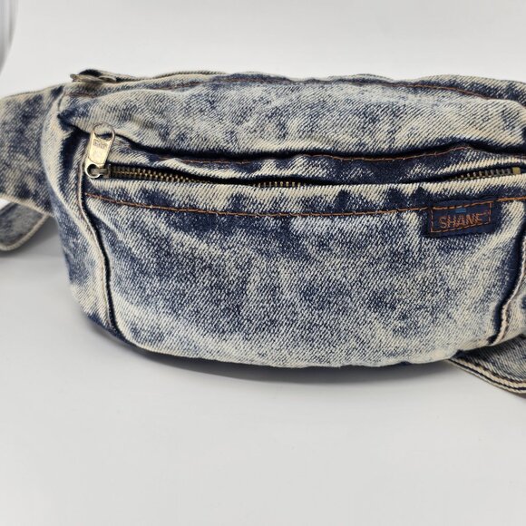 Shane Handbags - Vintage 80s SHANE Acid Wash Denim Fanny Pack Belt Bag Crossbody Y2K Grunge
